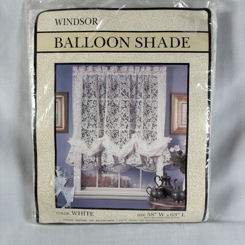 Vtg Balloon Shades White Lace NEW in pkg Window Curtain Kmart 58"x63" Adjustable